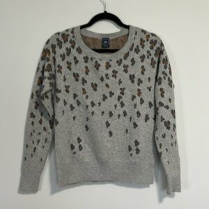 Gap Animal Print Merino Wool Blend Long Sleeve Crew Neck Sweater XS Grey